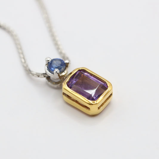 handmade 9k gold pendant and silver 925 with amethyst and kyanite stone