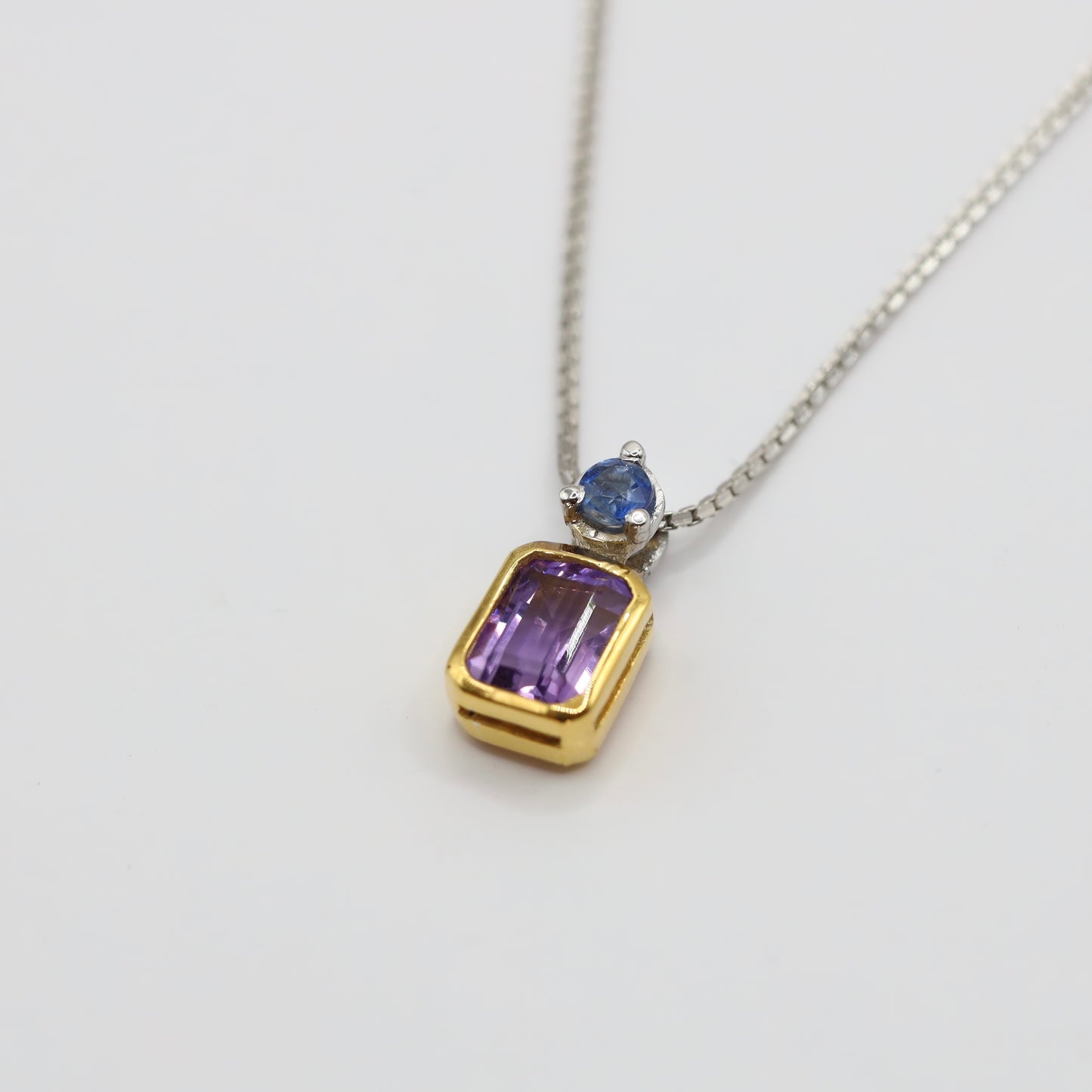 handmade 9k gold pendant and silver 925 with amethyst and kyanite stone