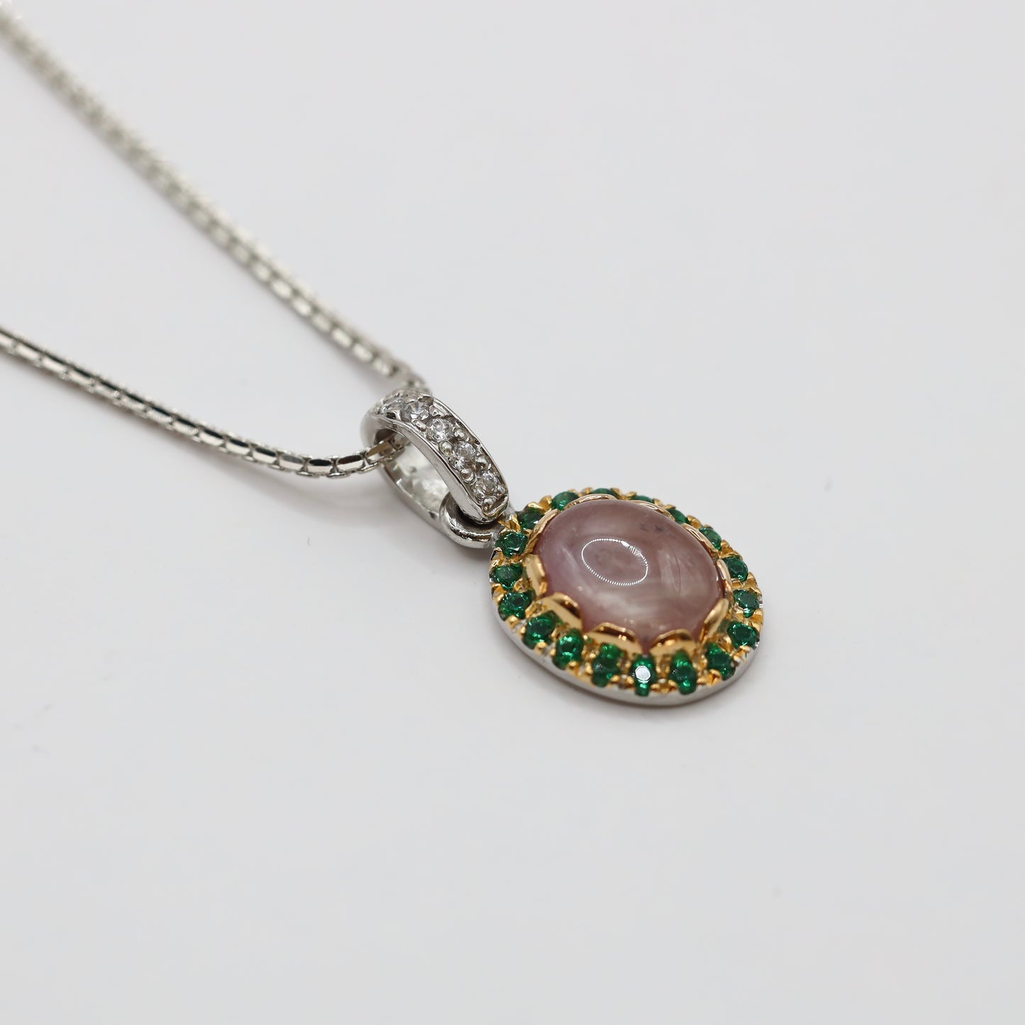 handmade ruby and green cubic zirconia pendant with 9k gold and silver 925