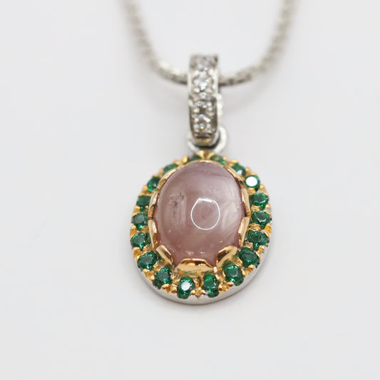 handmade ruby and green cubic zirconia pendant with 9k gold and silver 925