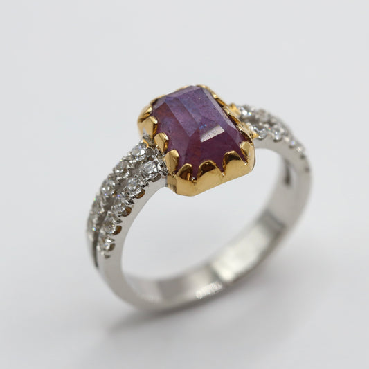 9K gold and 925 silver ruby ring