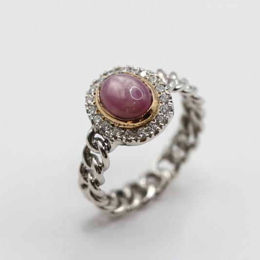 handmade cuban chain ruby ring with 9k gold and silver 925