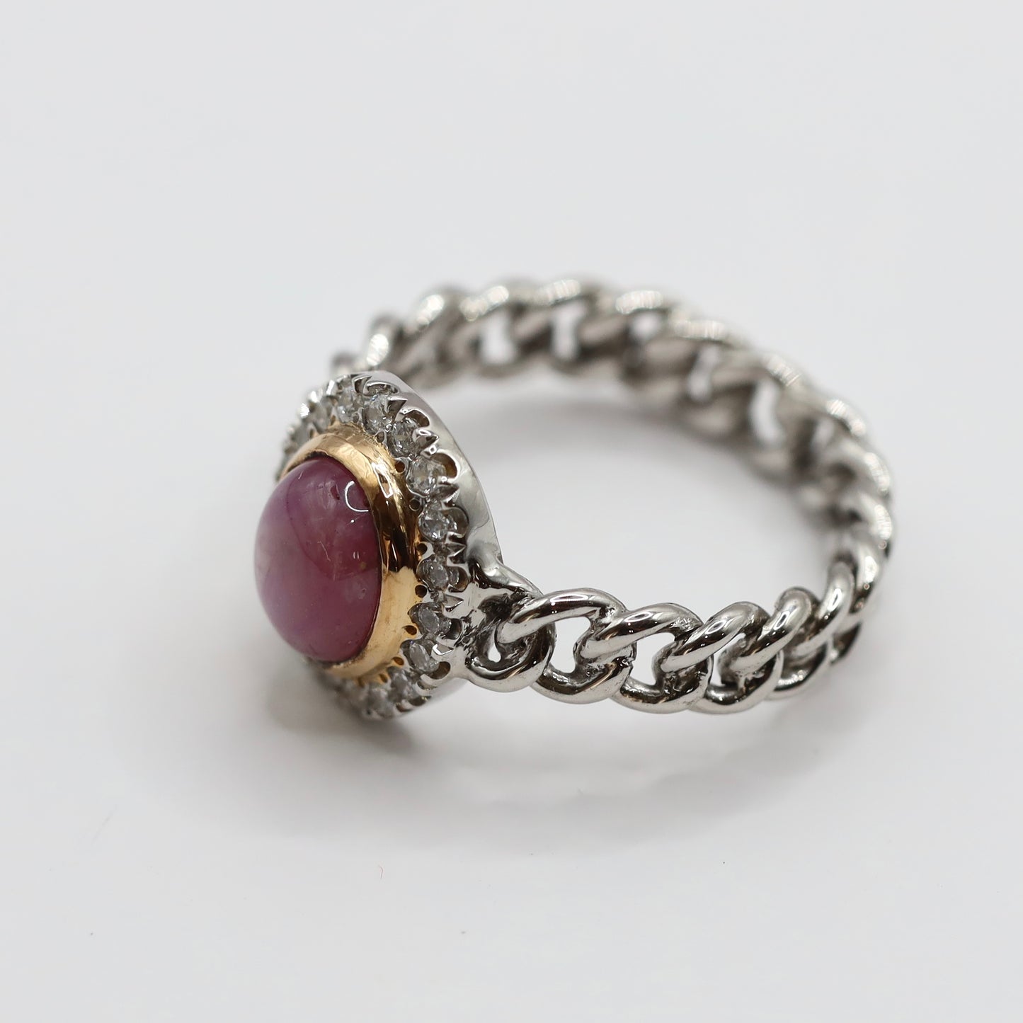 handmade cuban chain ruby ring with 9k gold and silver 925